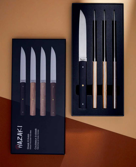 Steak Knives Mixed Wood Set/4 by Hazaki