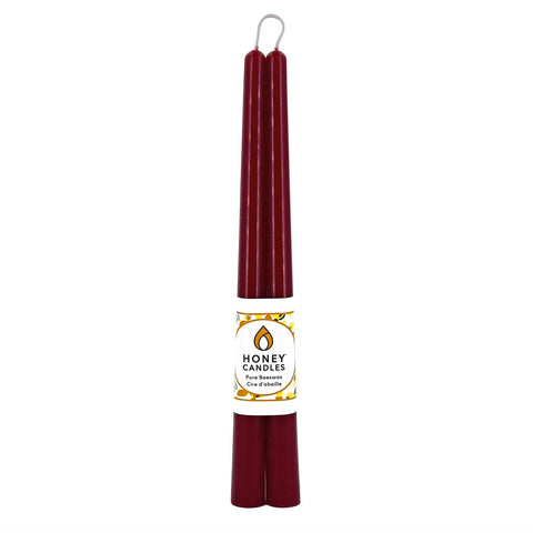 Taper Pairs 12&quot Pure Beeswax 12'' Taper Pair- Burgundy by Honey Candles