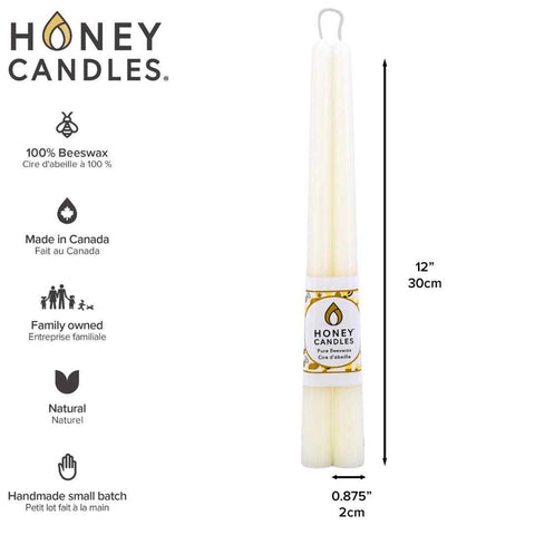 Tapers Pure Beeswax 12in Pair Pearl by Honey Candles