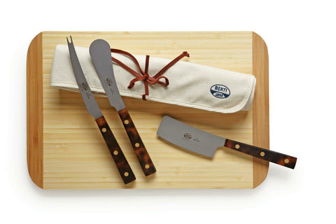 Tortoise Lucite Three Cheese Knives In Roll-Up by Berti