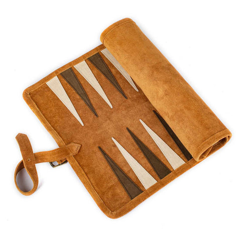 Travel Size Leather Backgammon Cinnamon Brown With Brown & Cream Points by Manopoulos