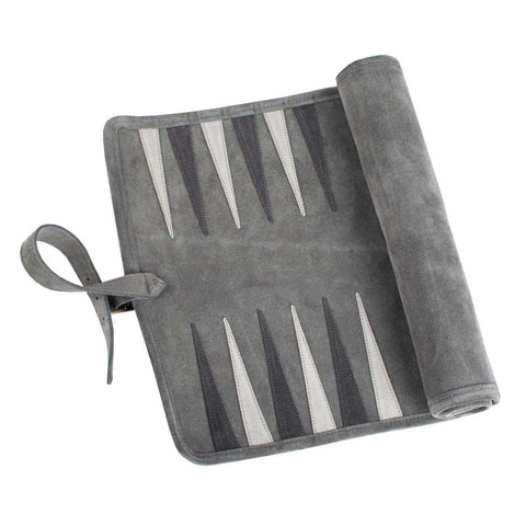 Travel Size Leather Backgammon Concrete Grey With White And Grey Points by Manopoulos