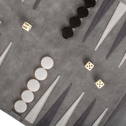Travel Size Leather Backgammon Concrete Grey With White And Grey Points by Manopoulos