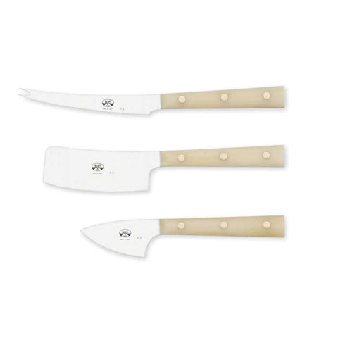 White Lucite Three Cheese Knives, in wood box by Berti