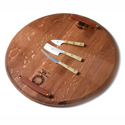 Wine Barrel Cheese Board Medium Leather Handles 21&quot by Provence Platters