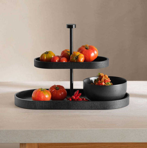 Wood Etagere 2-Tiered, Oval, Black by Asa Selection